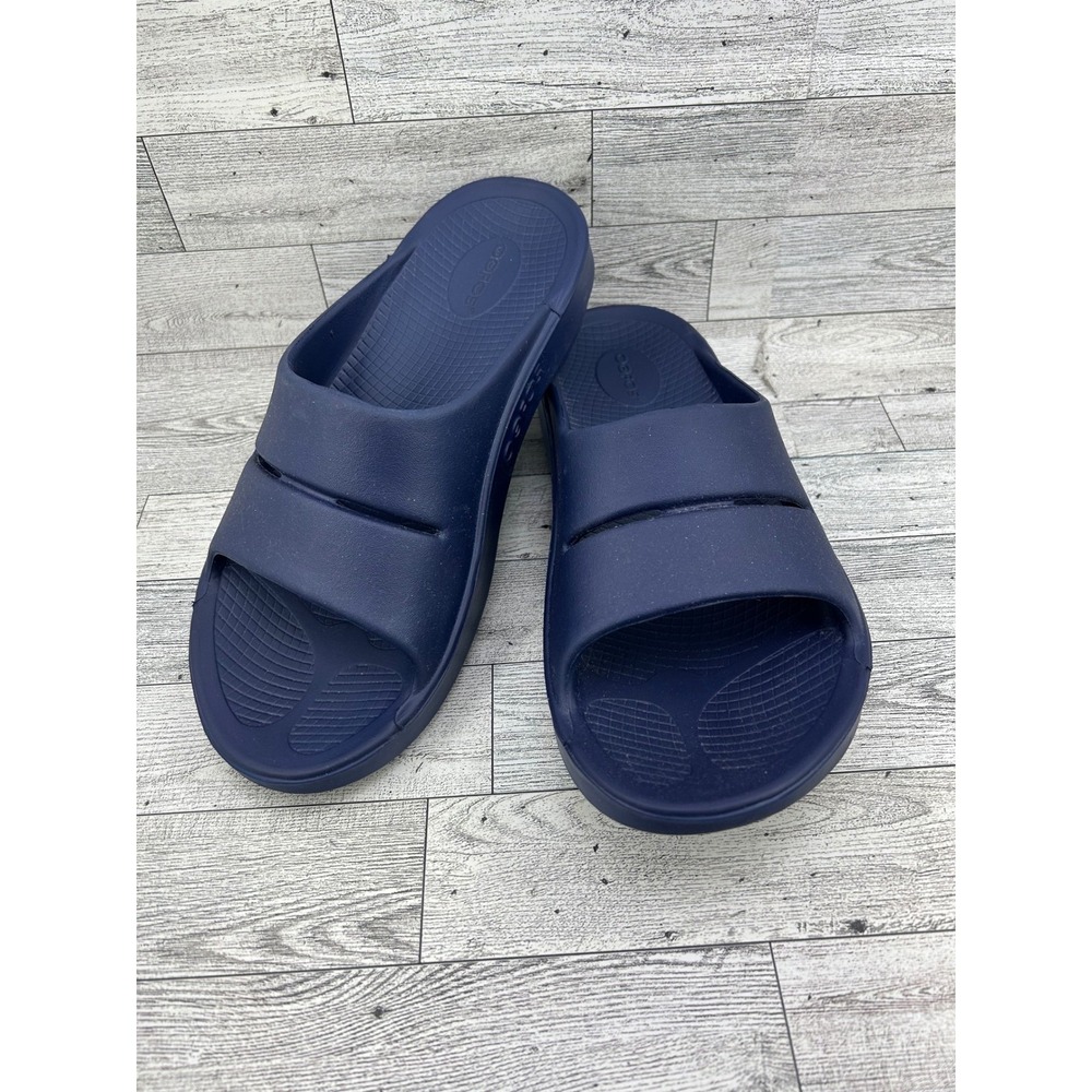 OOFOS OOahh Slide Sandals Navy Blue‎ Recovery Shoes Mens 9 Womens 11 EU 42